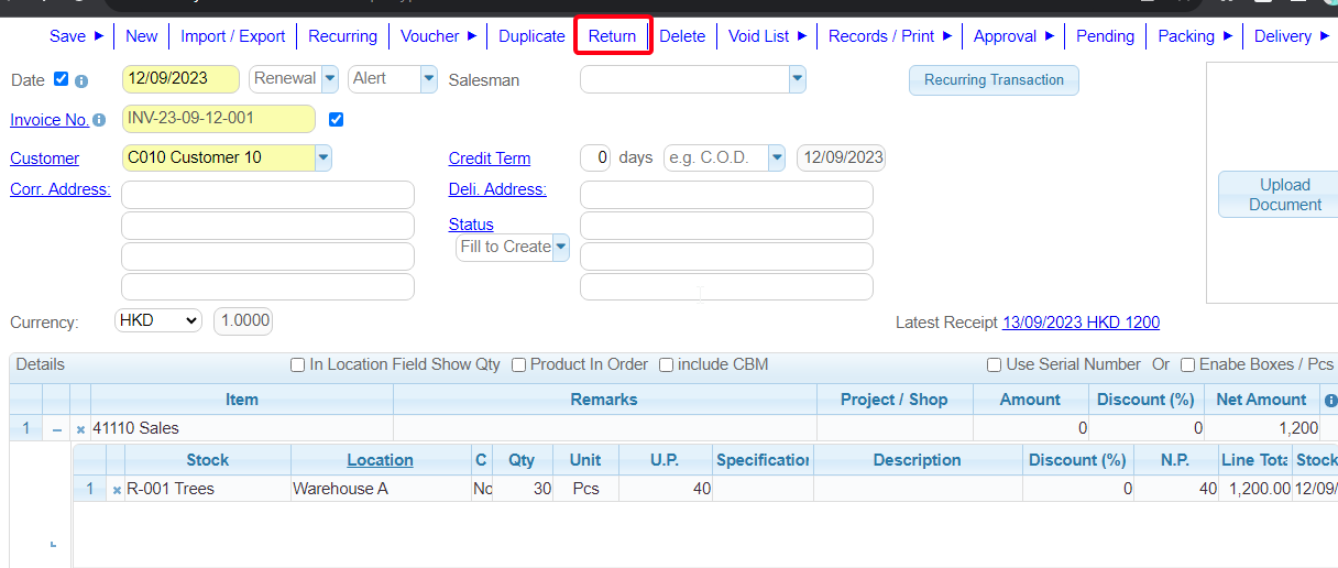 可以在發票按「退貨」 可以在發票按「退貨」